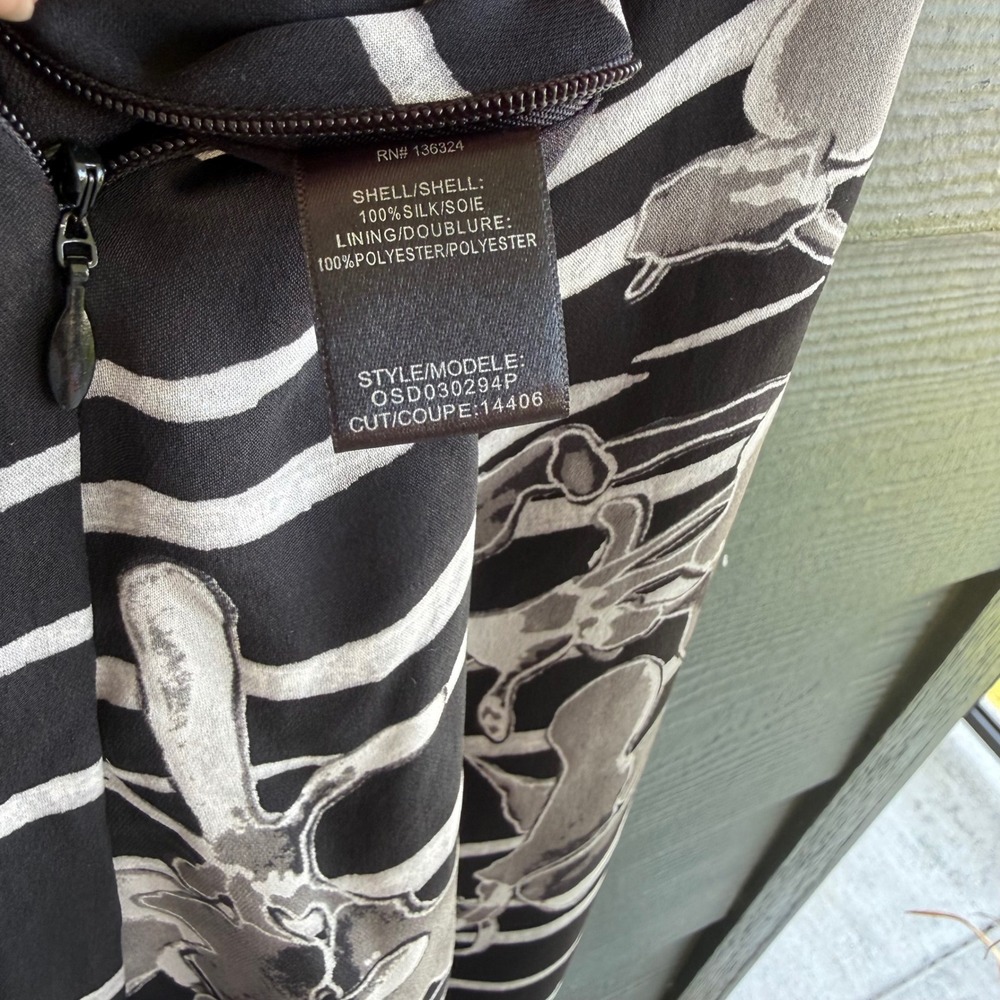Halston Heritage Silk Floral Stripe Bias Midi Skirt Black White Size 2 - Picture 6 of 9